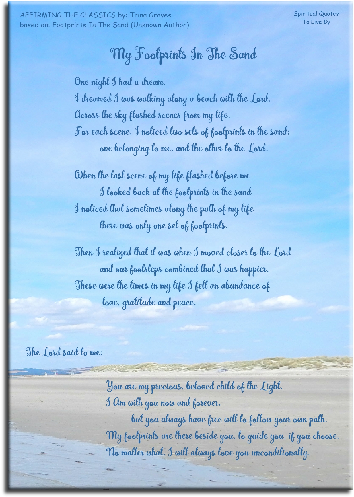 Affirming The Classics: My Footprints In The Sand - by Trina Graves of Spiritual Quotes To Live By