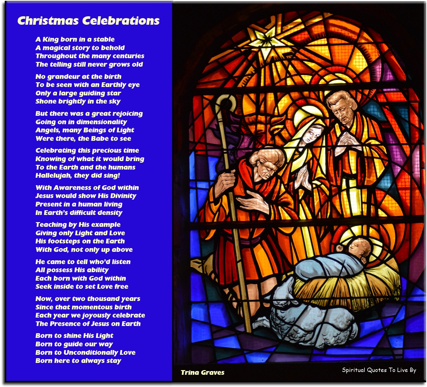 Christmas Celebrations - Inspirational poem by Trina Graves - Spiritual Quotes To Live By